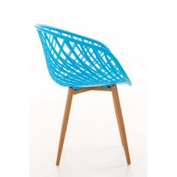 Tyylikäs retro-vierailutuoli puukuvioidulla metallirungolla ja muovi-istuimella