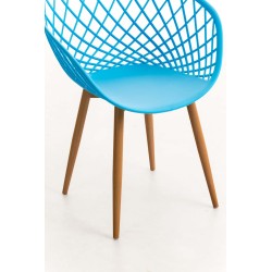 Tyylikäs retro-vierailutuoli puukuvioidulla metallirungolla ja muovi-istuimella