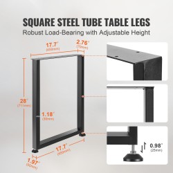 Säädettävät pöydänjalat hiiliteräsrakenne 711 mm poikkileikkaus 50×30 mm setti 2 kpl