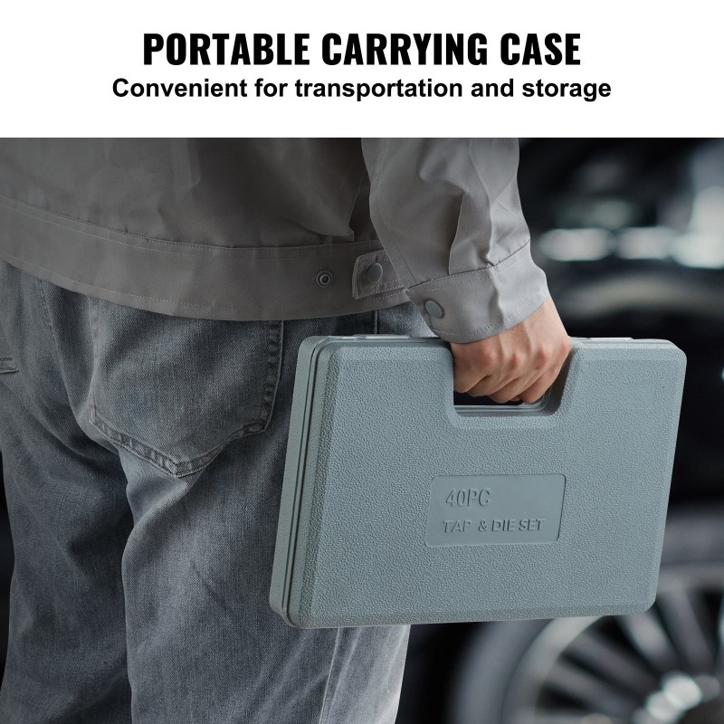 Kierretappi ja leuasarja 40 osaa laakeriteräksestä SAE NC NF NPT säilytyslaatikolla