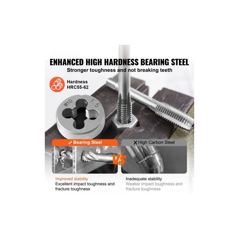 Kierretappi- ja kierretalasarja laakeriterästä 60 osaa ulko- ja sisäkierteille