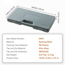 Kierretappi- ja kierretalasarja laakeriterästä 60 osaa ulko- ja sisäkierteille