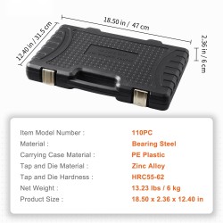 Kierteytyssarja 110 osaa M2–M18 laakeriterästä sisä ja ulkokierteisiin PE-muovinen laukku