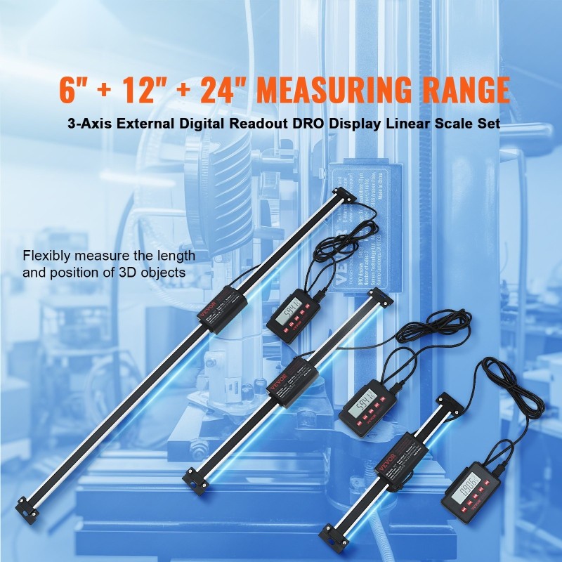 3-akselinen lineaarimittasarja DRO-näytöllä 150 mm 300 mm 600 mm 10 mikronin resoluutio