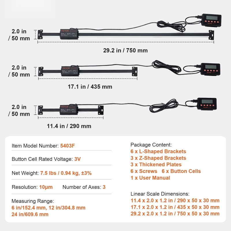 3-akselinen lineaarimittasarja DRO-näytöllä 150 mm 300 mm 600 mm 10 mikronin resoluutio