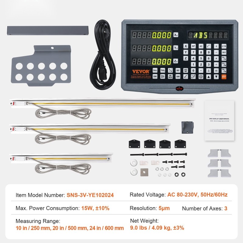 3-akselinen lineaarimittasarja näytöllä 250/500/600 mm 5μm resoluutio