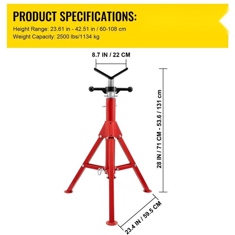 V-päinen teräsputkiteline säädettävä 71–132 cm 1134 kg kantavuus kokoontaitettava