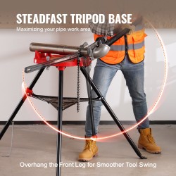 Kolmijalkainen ketjuruuvipuristin teräsrunkoinen kokoontaittuva putkikapasiteetti 3,2–152 mm työkaluallas 600 kg