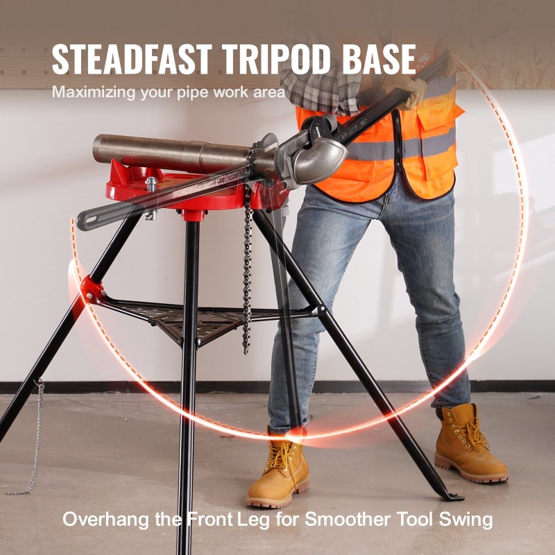 Kolmijalkainen ketjuruuvipuristin teräsrunkoinen kokoontaittuva putkikapasiteetti 3,2–152 mm työkaluallas 600 kg