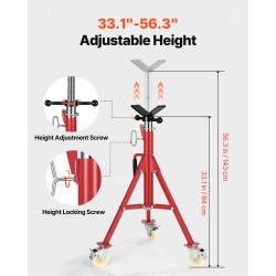 Teräs V-päinen putkiteline säädettävä korkeus 71–131 cm 400 kg lukittavat pyörät