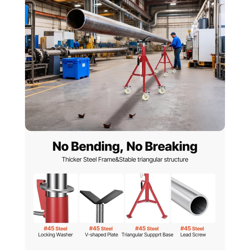 Teräs V-päinen putkiteline säädettävä korkeus 71–131 cm 400 kg lukittavat pyörät