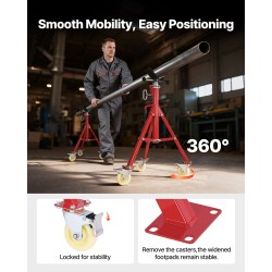 Teräs V-päinen putkiteline rullilla säädettävä korkeus 50,5–93,5 cm 400 kg 0,32–30,48 cm