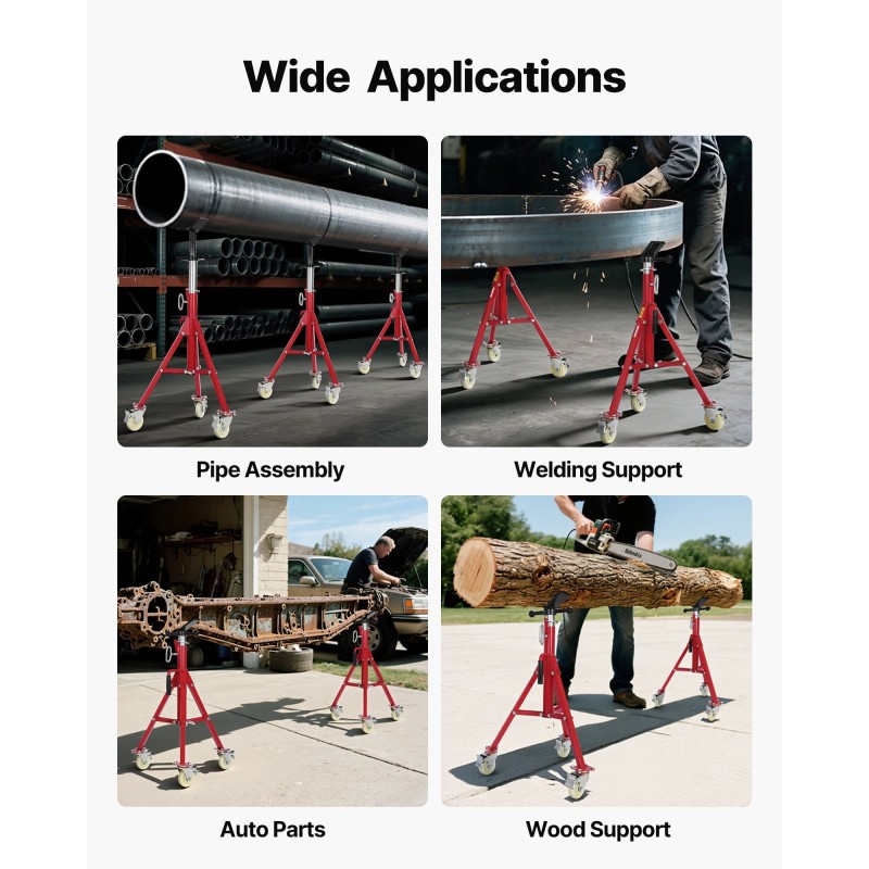 Teräs V-päinen putkiteline rullilla säädettävä korkeus 50,5–93,5 cm 400 kg 0,32–30,48 cm
