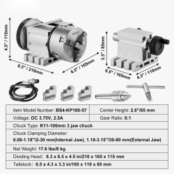 Jako-osa CNC-jyrsinkoneelle K11-100mm 3-leukapakka 65 mm keskikorkeus MT2 tukiporras 6:1 välityssuhde