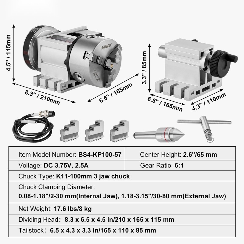 Jako-osa CNC-jyrsinkoneelle K11-100mm 3-leukapakka 65 mm keskikorkeus MT2 tukiporras 6:1 välityssuhde