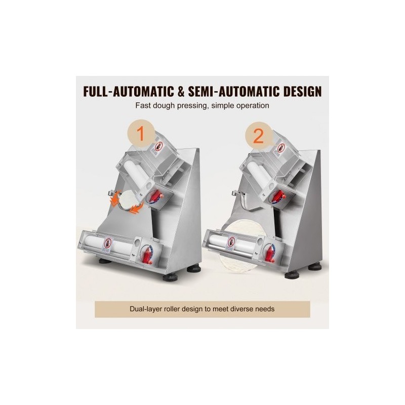 Automaattinen pizzataikinanlevytin 201-ruostumaton teräsrunko 3–12 tuuman pizzapohjille säädettävä 1–5,5 mm