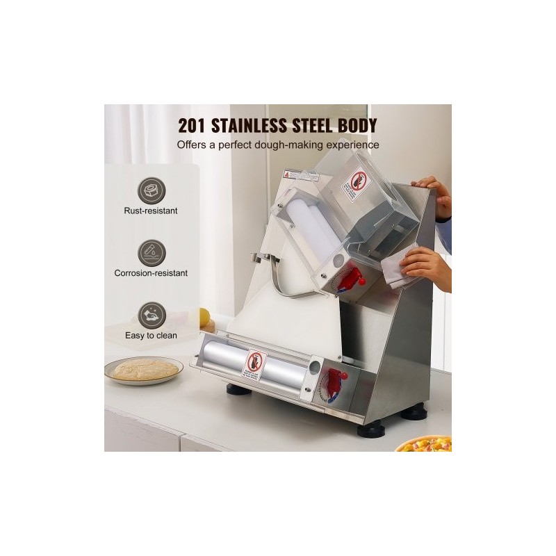 Automaattinen pizzataikinanlevytin 201-ruostumaton teräsrunko 3–12 tuuman pizzapohjille säädettävä 1–5,5 mm