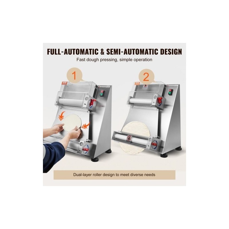 Taikinan kaulin sähköinen 201-ruostumaton teräsrunko 3–15 tuumaa 1–5,5 mm ammattikäyttöön