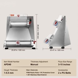 Taikinan kaulin sähköinen 201-ruostumaton teräsrunko 3–15 tuumaa 1–5,5 mm ammattikäyttöön