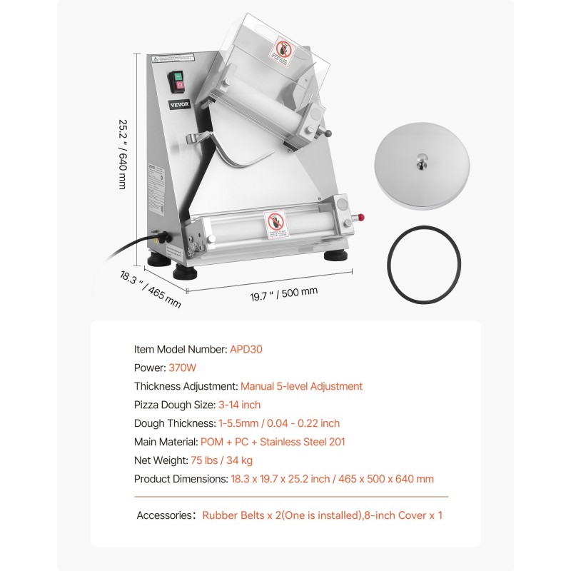 Automaattinen taikinan kaulinlevitin ruostumatonta terästä 3–14 tuumaa 260 kpl tunnissa säädettävä paksuus