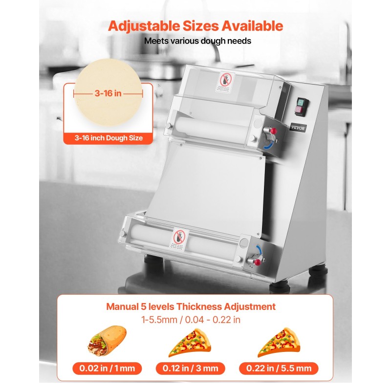 Puoliksi automaattinen pizzaprässi 3-16 tuuman 390W ruostumaton teräs 260 kpl tunnissa