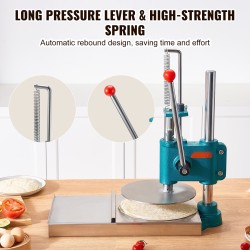 Pizzataikinapuristin 24 cm ruostumaton teräs korkeussäädettävä manuaalinen painevarsi koti ja ammattikäyttö