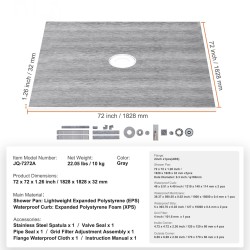 Suihkualustasarja EPS 1828x1828x32mm XPS-kynnys ABS-laippa 50,8mm ruostumaton ritilä 101,6mm