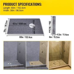 Suihkuvalulevysetti 965×1524 mm PVC laippa 2 XPS-kynnystä 304 ruostumaton teräs ritilä