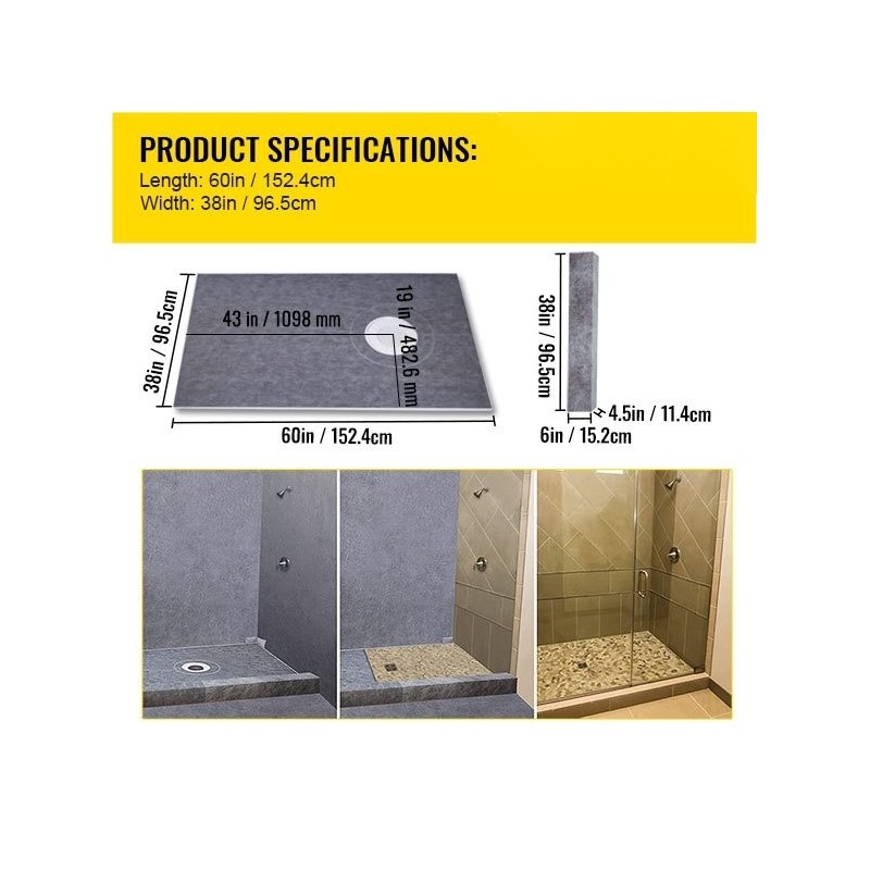 Suihkuvalulevysetti 965×1524 mm PVC laippa 2 XPS-kynnystä 304 ruostumaton teräs ritilä