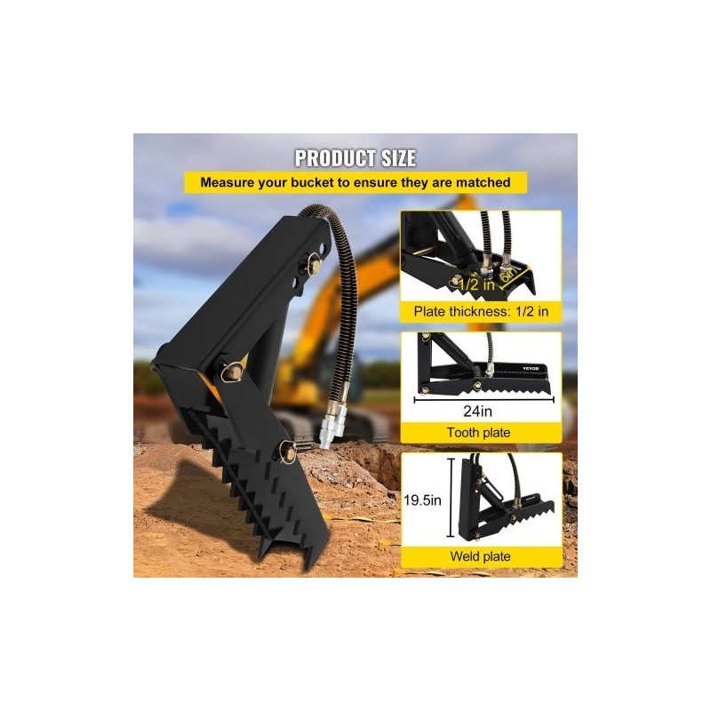 Kaivuripeukalo teräs 24 tuumaa puolituumainen hammastettu levy hydraulisylinterillä pultattava