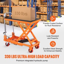 Hydraulinen saksinostopöytä 150 kg kantavuus 220–720 mm nostokorkeus 4 pyörää