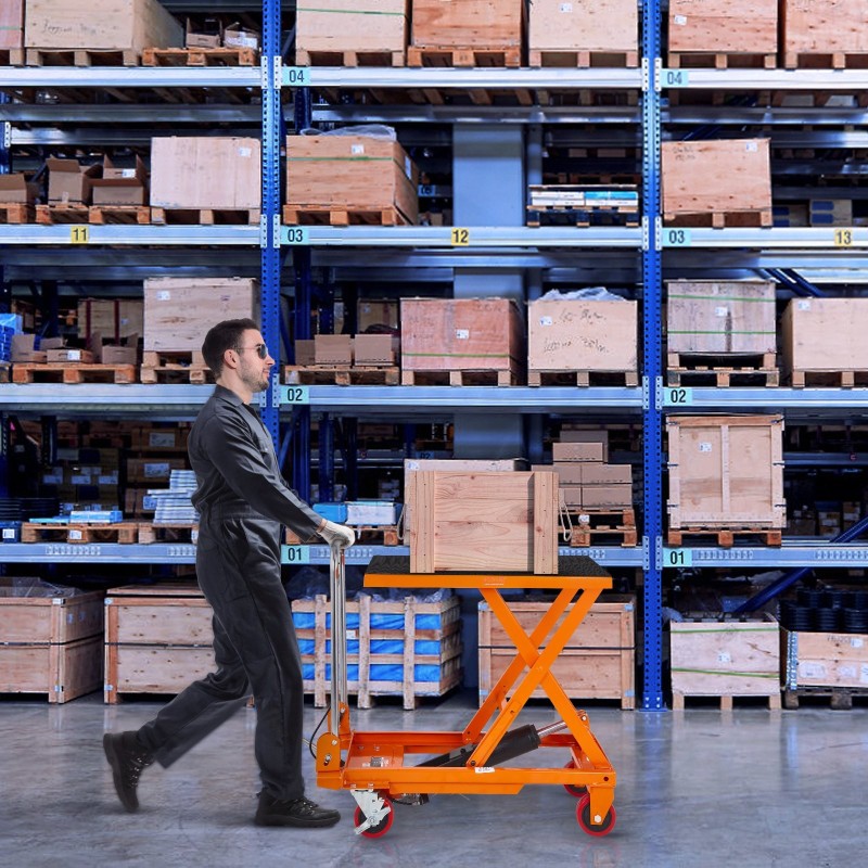 Hydraulinen saksinostopöytä 150 kg kantavuus 220–720 mm nostokorkeus 4 pyörää