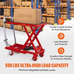 Hydraulinen saksinostopöytäkärry teräsrunko 230 kg kantavuus 220–720 mm nostokorkeus lukittavat pyörät