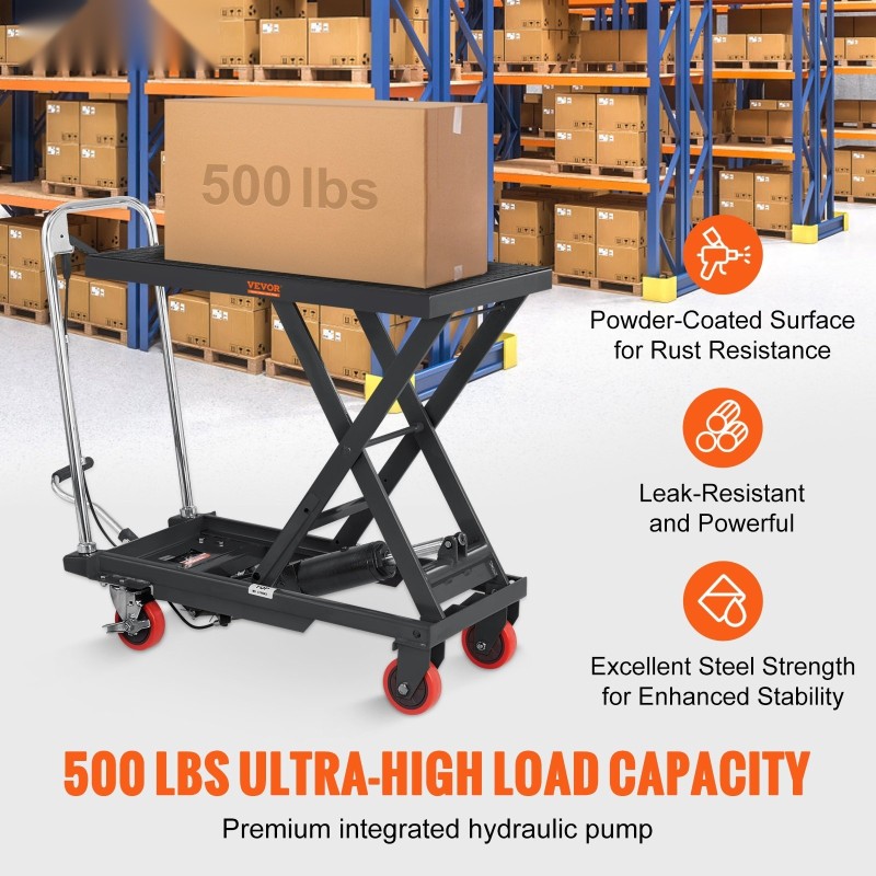 Hydraulinen saksinostopöytä 230 kg kantavuus 220–720 mm nostokorkeus lukittavat pyörät