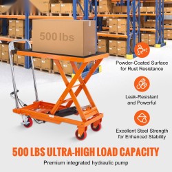 Hydraulinen saksinostopöytä manuaalinen 230 kg 220–720 mm 4 pyörää