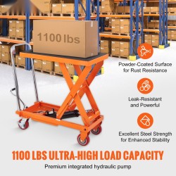 Hydraulinen saksinostopöytäkärri pulverimaalattu teräsrunko 500 kg 285–900 mm 4 lukittavaa pyörää