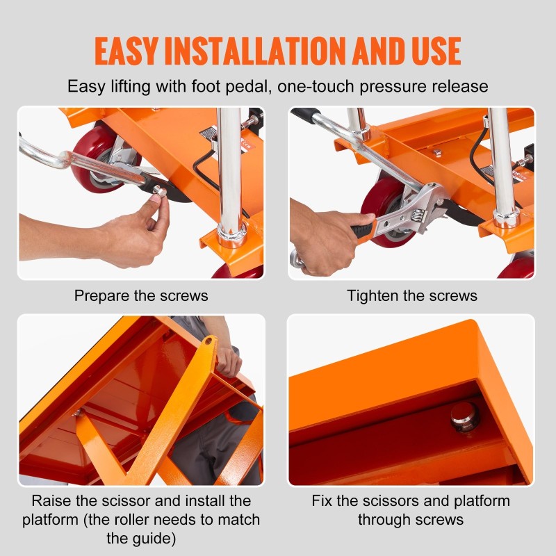 Hydraulinen saksinostopöytäkärri pulverimaalattu teräsrunko 500 kg 285–900 mm 4 lukittavaa pyörää