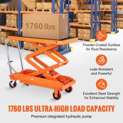 Hydraulinen saksikärry teräs 800 kg alusta 1200x600 mm 500–1500 mm