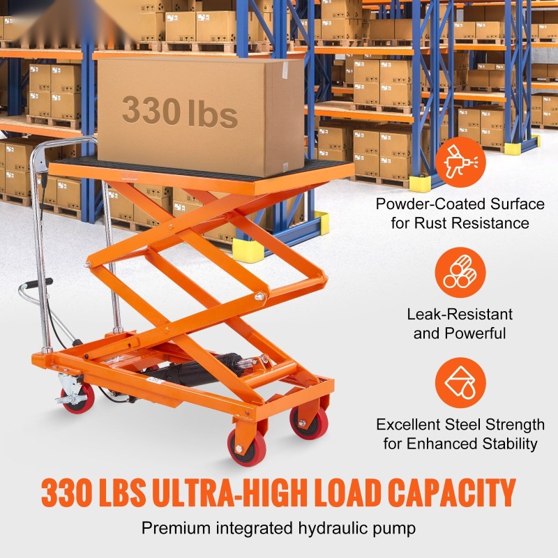 Hydraulinen saksinostovaunu pulverimaalattu teräs 150 kg nostokorkeus 275–1270 mm liukumaton alusta