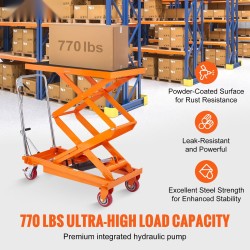 Hydraulinen saksinostopöytäkärry kylmävalssattu teräs 350 kg 350–1530 mm 905×510 mm 4 pyörää