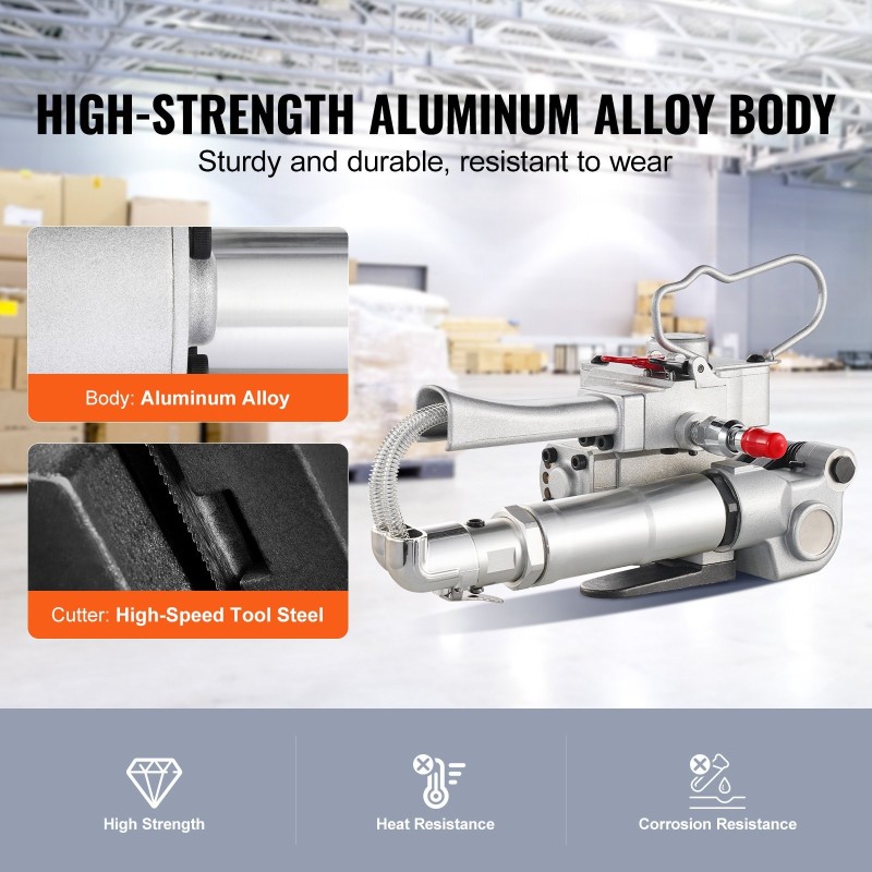 Paineilmatoiminen kiristyskone alumiiniseosrunko PP- ja PET-vanteille 1/2–3/4 tuuman