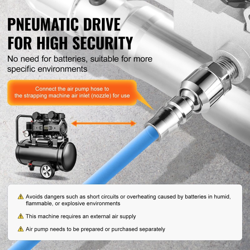 Paineilmatoiminen kiristyskone alumiiniseosrunko PP- ja PET-vanteille 1/2–3/4 tuuman