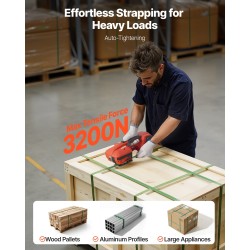 Sähkökäyttöinen vannekiristin PP ja PET vanteille 9–16 mm kaksi akkua digitaalinen näyttö