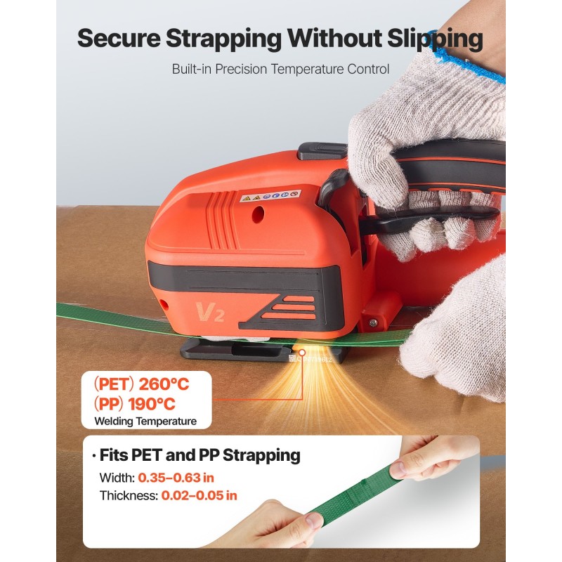 Sähkökäyttöinen vannekiristin PP ja PET vanteille 9–16 mm kaksi akkua digitaalinen näyttö