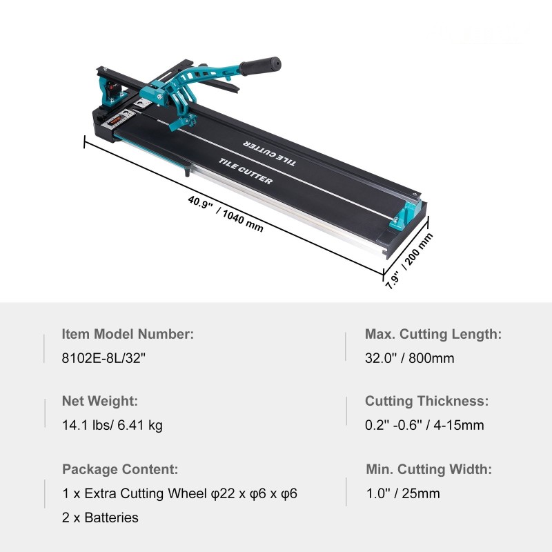 Manuaalinen laattaleikkuri 800 mm volframikarbidileikkuupyörä 4–15 mm leikkauspaksuus infrapunasuuntain liukumaton kumipohja