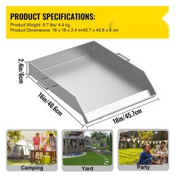 Ruostumaton teräs paistolevy 40,6 x 45,7 cm kolmipolttimiselle liedelle rasvanpoistoaukolla