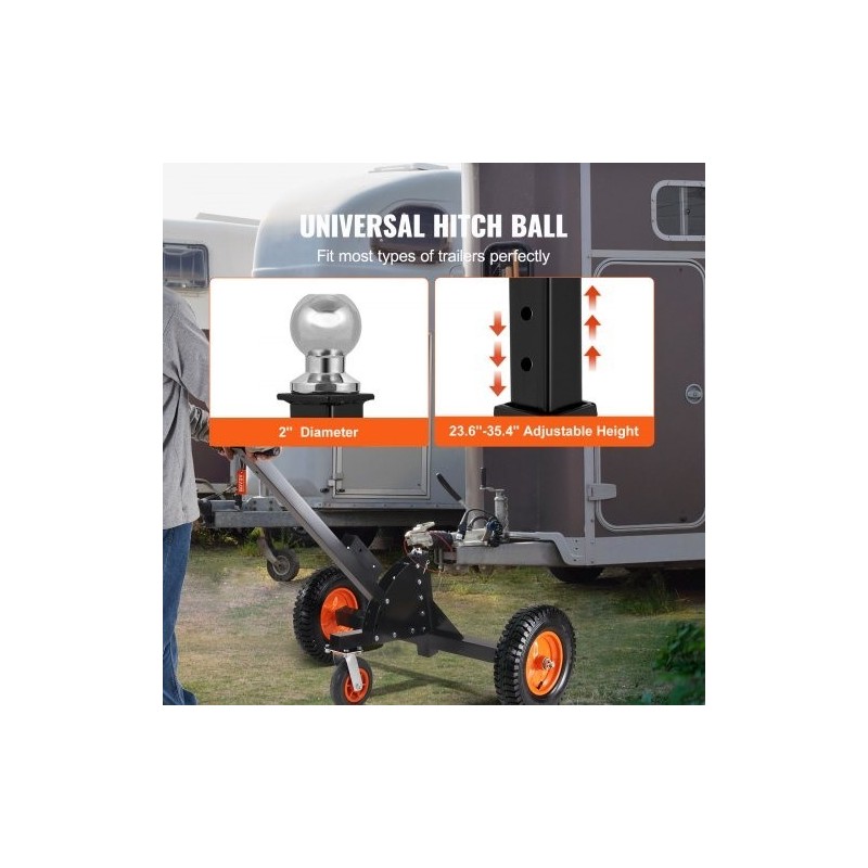 Perävaunun siirtäjä hiiliteräs 680 kg 60–90 cm kuula 16 tuuman renkailla