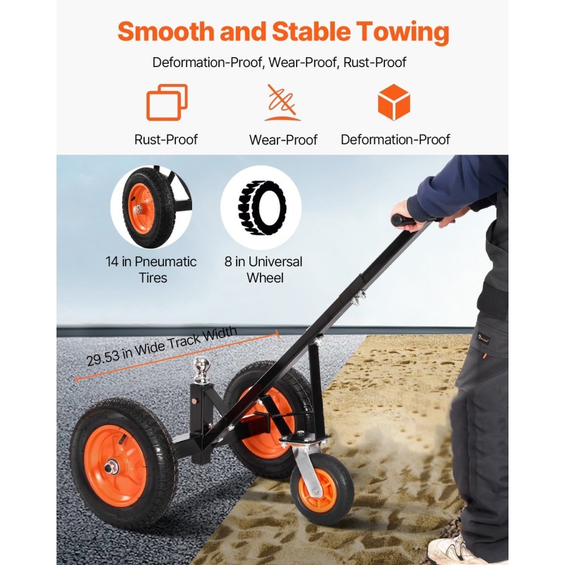 Peräkärryn siirtovaunu hiiliteräs 454 kg aisapaino 50,8 mm vetokuula 355,6 mm ilmakumit