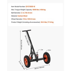 Peräkärryn siirtovaunu hiiliteräs 454 kg aisapaino 50,8 mm vetokuula 355,6 mm ilmakumit