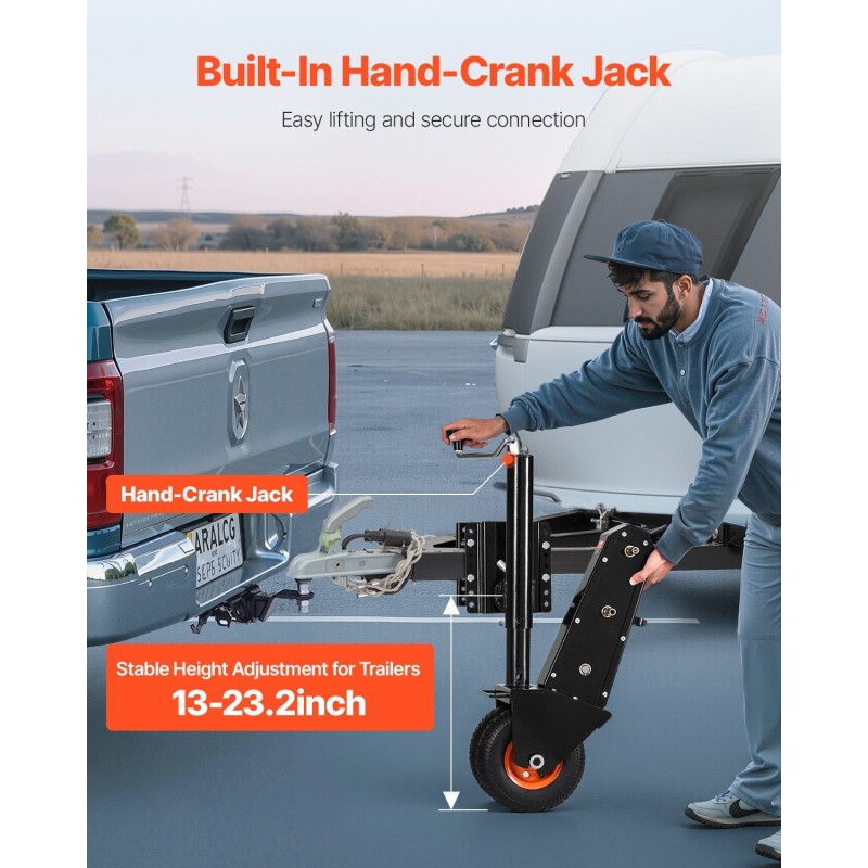 Perävaunun siirtovaunu hiiliteräs 227 kg korkeussäädettävä 330–590 mm 9 tuuman pneumaattinen rengas